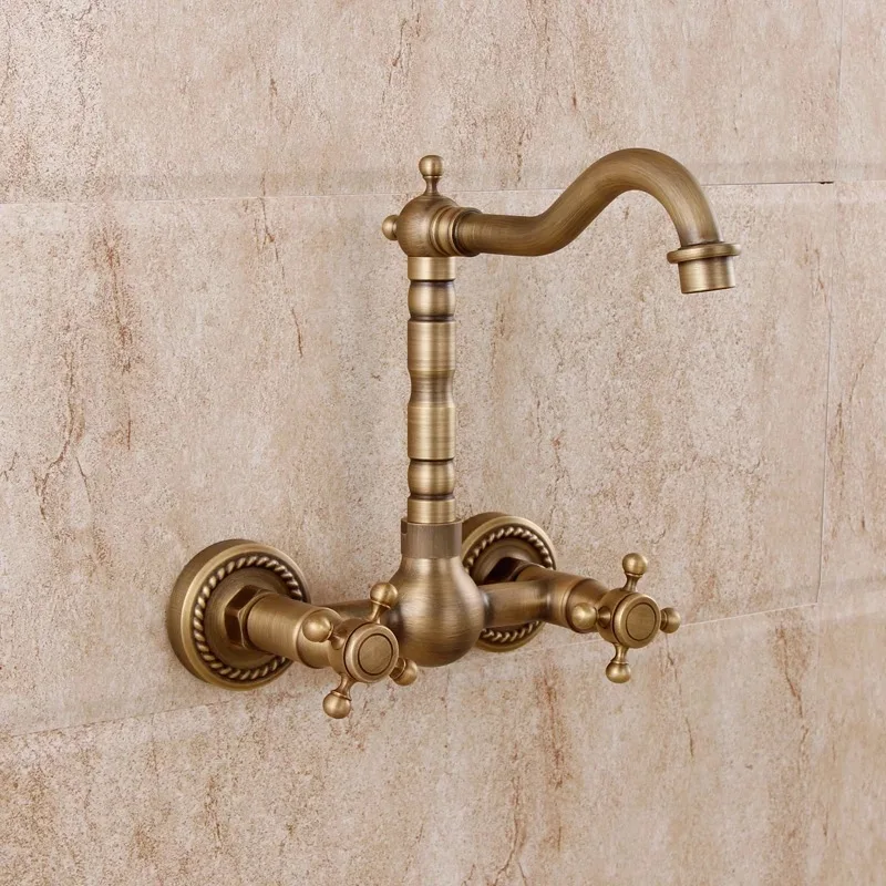  Wall Mounted Two Handles Antique Brass Finish Kitchen Sink Bathroom basin Faucet mixer tap GZ8118 - 1056831930
