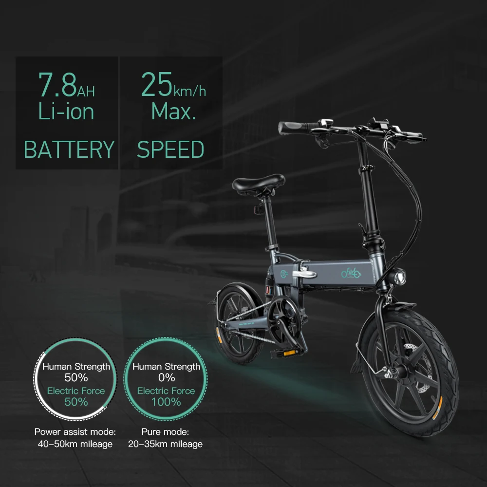 Sale FIIDO 16 Inch Folding Electric Bicycle Variable Speed Power Assist Eletric Bicycle Moped E-Bike 250W Brushless Motor 36V 7.8AH 12