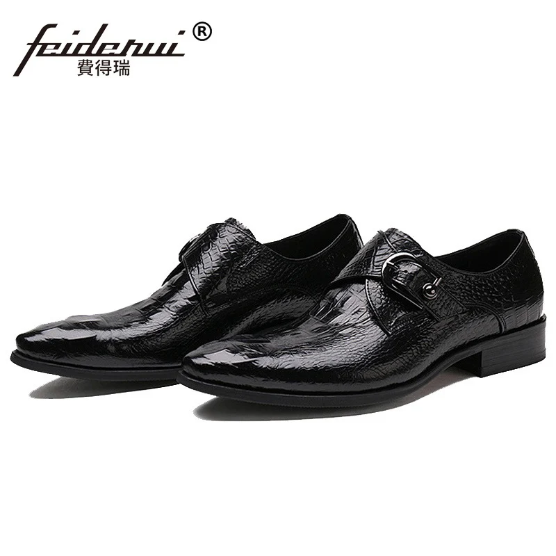 Vestir Genuíno Dos Apartamentos Do Italiano Zh53 Nova Crocodilo De Marca Pontas Chegada Noiva marrom Cinta Couro Oxfords Monge Preto Homens Pé Homem Dedo Sapatos nZaw8PxqaH