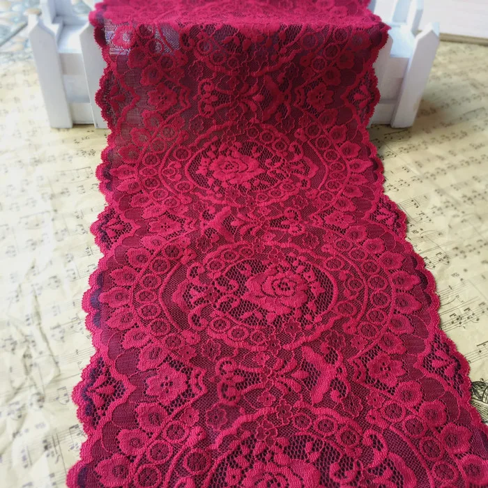 

21cm 3meter/lot Deep Wine Red Elastic Good Quality Lace Trimming Thicken Dress Material Z1068