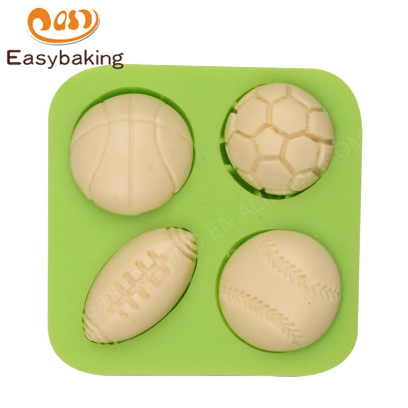 ES-6308 Ball Sports Series Basketball Soccer Rugby and Tennis Ball Shape Fondant Mould Silicone Molds for Cake Decorating