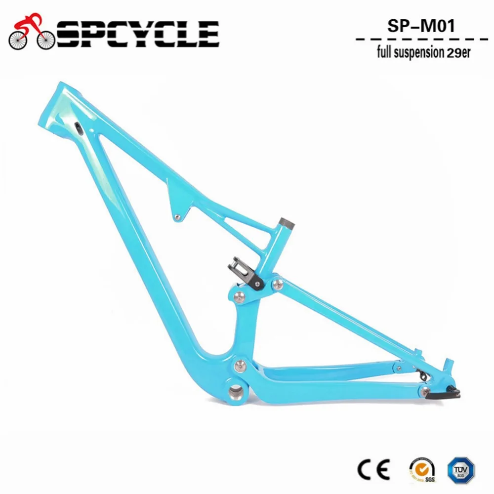 Clearance Spcycle 29er Full Suspension Bicycle Frame T1000 Full Carbon MTB Mountain Bike Suspension Frame 142*12 Thru Axle 165*38mm Travel 1