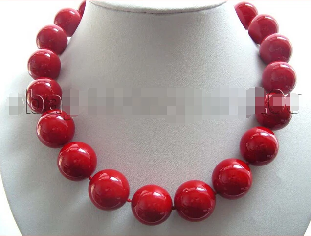 

FREE SHIPPING>>> Huge!18" Natural 20mm Red Round Shell Pearl Necklace!^^^@^Noble style Natural Fine jewe FREE SHIPPING