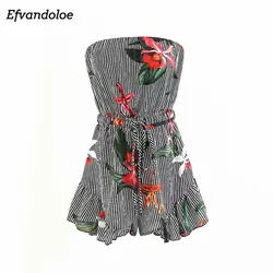 Efvandoloe с открытыми плечами комбинезоны Для женщин ползунки комбинезоны Foral Повседневное Комбинезоны в полоску