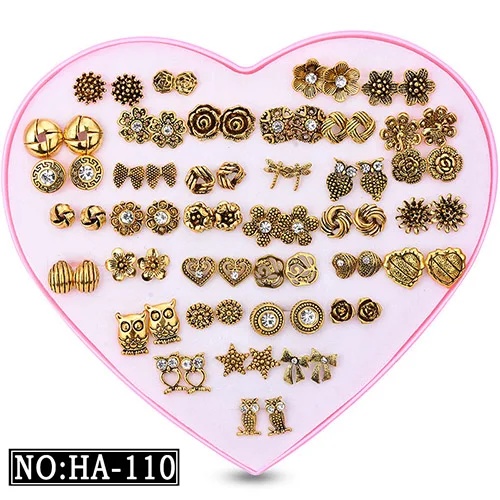 36 пар/лот, женские очаровательные серьги-гвоздики в винтажном стиле с кристаллами циркония и жемчугом в подарочной коробке - Окраска металла: HA110