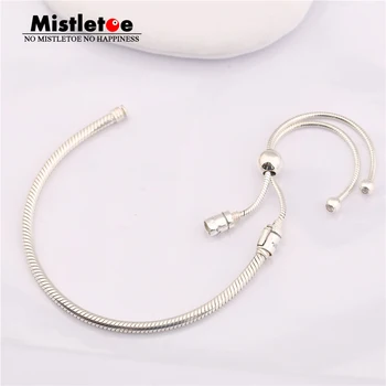 

Authentic 925 Sterling Silver Original Sterling Silver Sliding Bracelet, Clear CZ Women Snake Chain Fit Eurpeon Jewelry