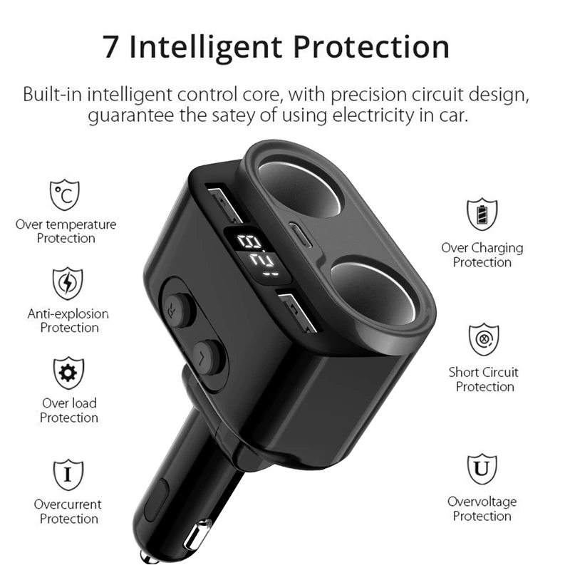 

C47 12-24V Dual USB Car Charger Cigarette Lighter Socket Splitter Plug with Car Battery Voltage Detection Function For Truck/SUV