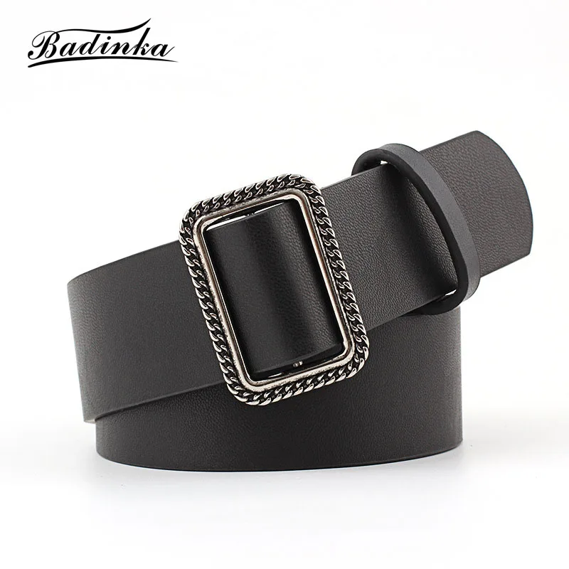 

Badinka 2019 New Designer Ladies Vintage Big Square Buckle Waist Belt Women Wide Black Red PU Leather Belts Cinturones Mujer