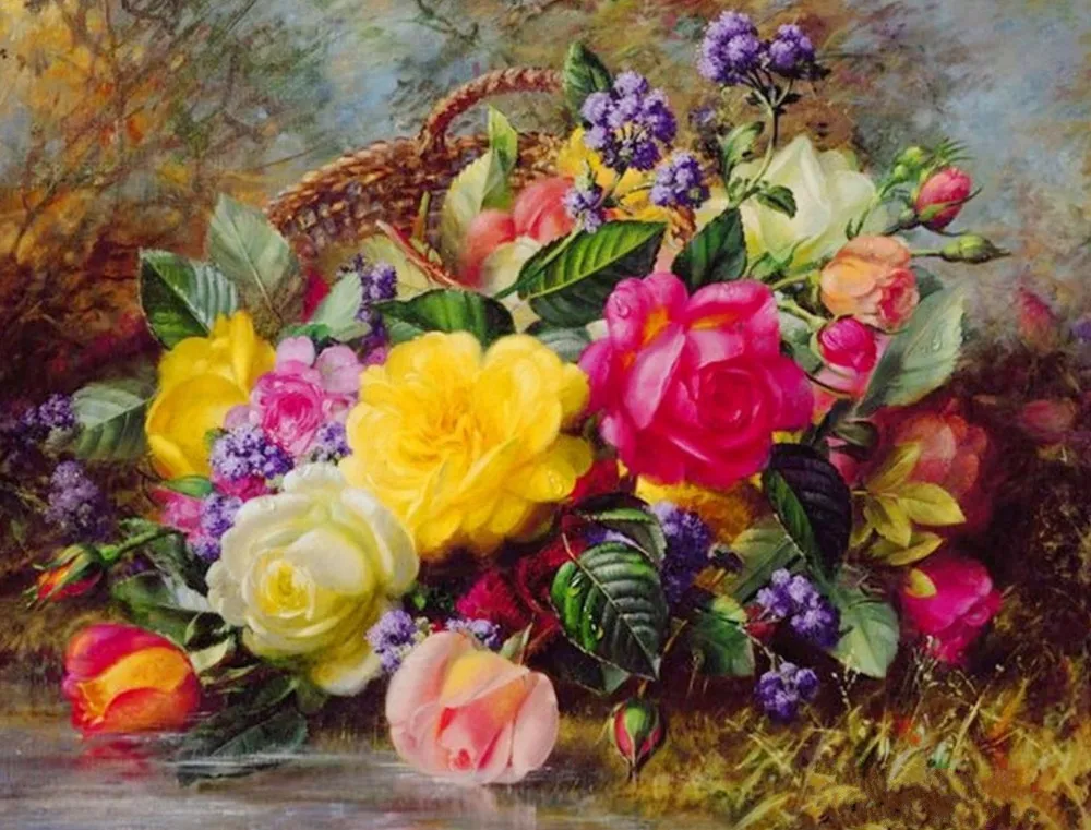 

5D Diamond Painting Cross Stitch Red Floral Crystal Needlework Diamond Embroidery Flowers Full Dill Diamond Decorative KJ275