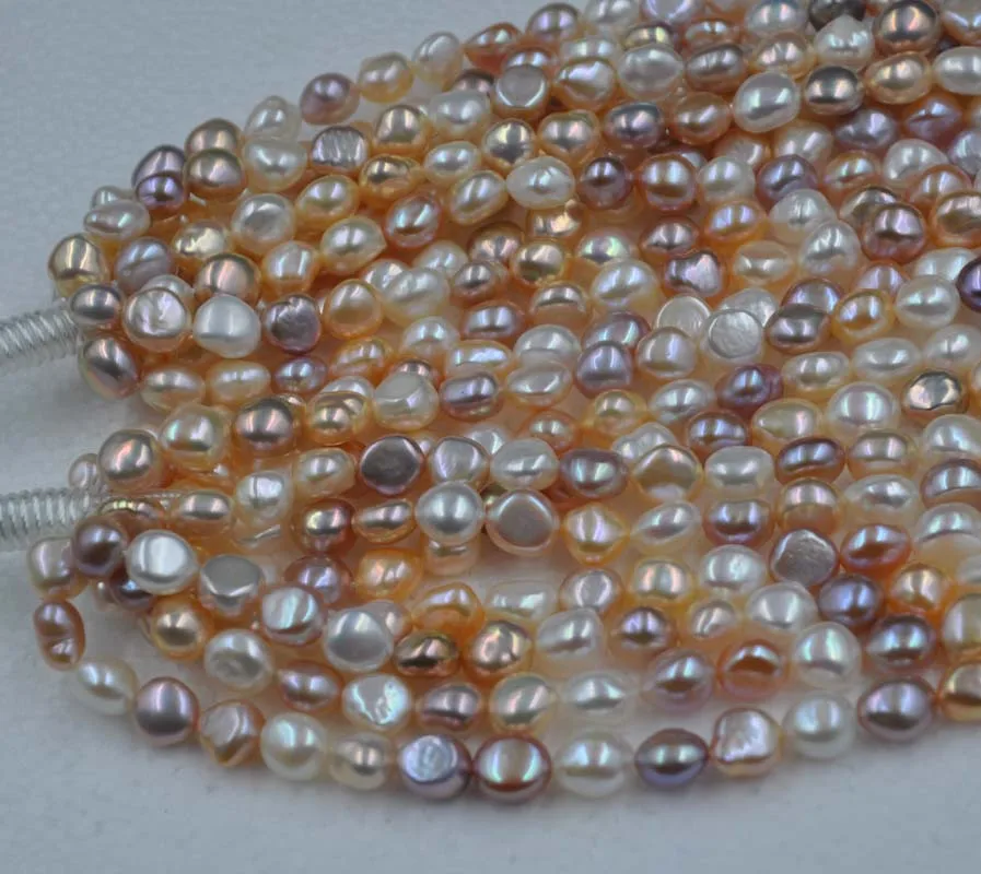 

Wholesale 5 strands 9*9.5-11mm Baroque natural mix real pearl strings WHITE PINK PURPLE