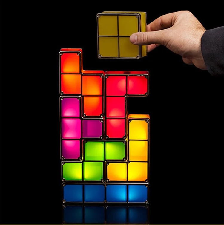 DIY Tetris Puzzle светильник, Штабелируемый светодиодный настольный светильник, строительный блок, светодиодный ночник, романтическая новинка, лампа для подарка ребенку