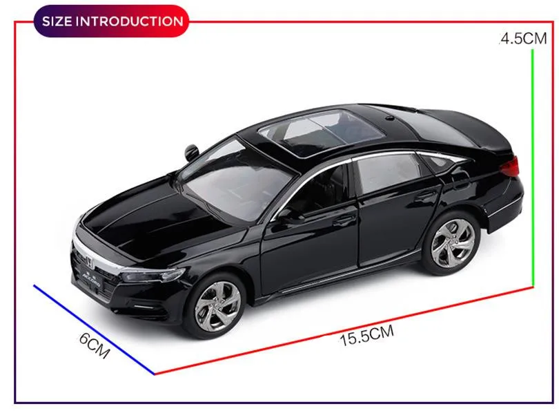 Модель автомобиля из 1:32 сплава, высокая имитация Honda Accord, металлические Литые диски, мигающие и музыкальные