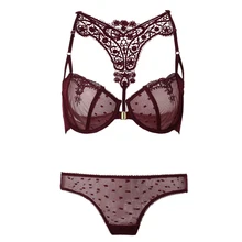 Вышивка кружева сетки прозрачный бюстгальтер и трусики наборы спереди закрытие Холтер спинки бюстгальтеры сексуальное нижнее белье набор нижнее белье для женщин
