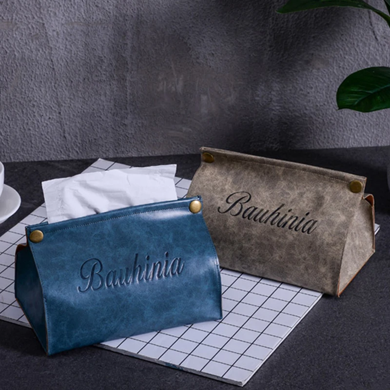 

Luxury PU Leather Tissue Box Foldable Napkin Holder Home Kitchen Organizer Rectangle Paper Holder Storage Box Ins Nordic Style