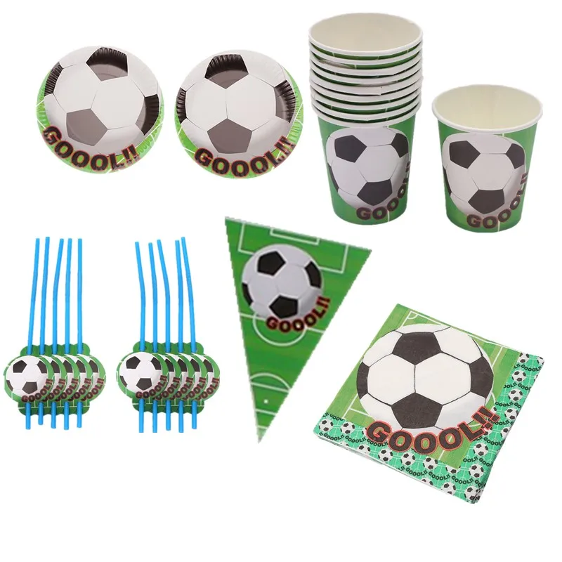 

81 pcs football baby boy cup+plate+straw+napkin banner happy birthday kids baby shower paper Party Decoration Set Theme Supplies