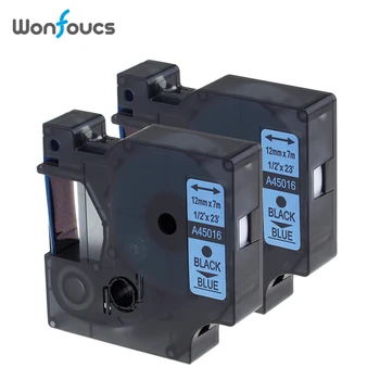 

2pcs Compatible Dymo D1 Label Tapes 45016 S0720560 12mm Black on Blue Self-Adhesive Ribbons For Typewriter Label Manager 160 450