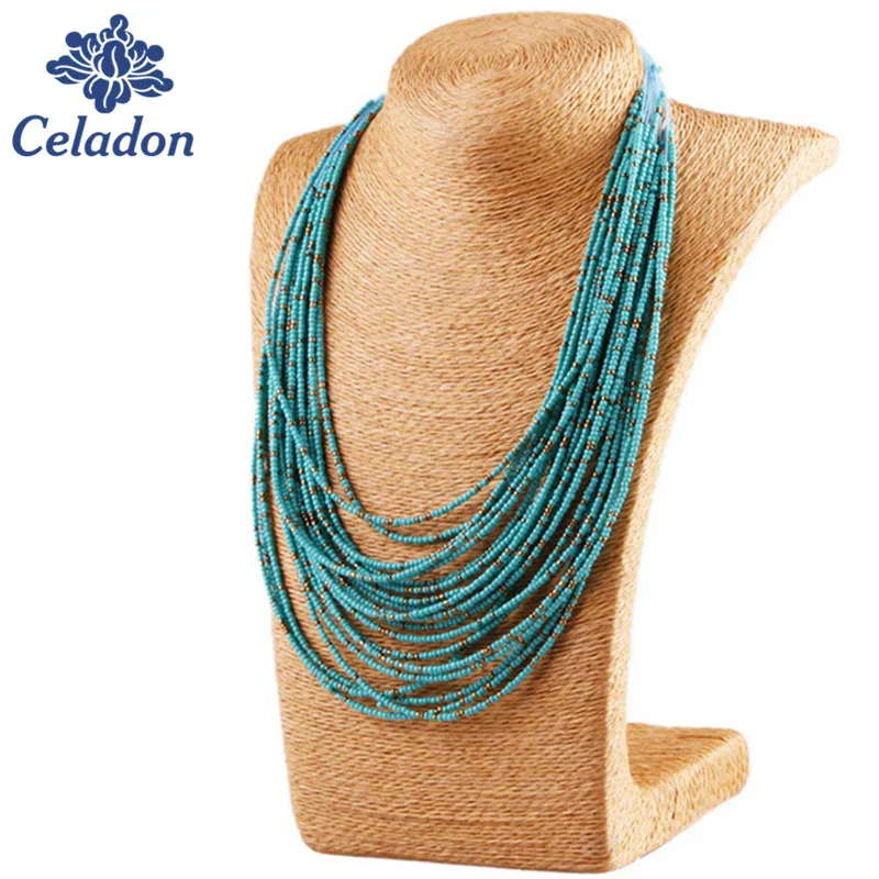 Bohemian Style Colorful 20 Layers Of Hand-woven Beaded Collar Bib Necklace Statement Necklace Women's Fashion Accessories