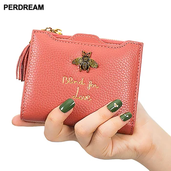 

Cowhide women Short wallet Woman Coin Purse for Short Square Bee Pattern Mini Wallet Litchi Tassel Clutch Bag Coin Pocket