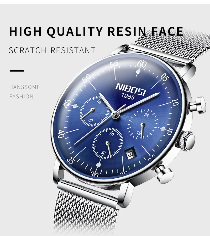 NIBOSI Men's Casual Fashion Pure Steel Mesh Belt Watch High-end Luxury Luminous Waterproof Watch European And American Style (12)