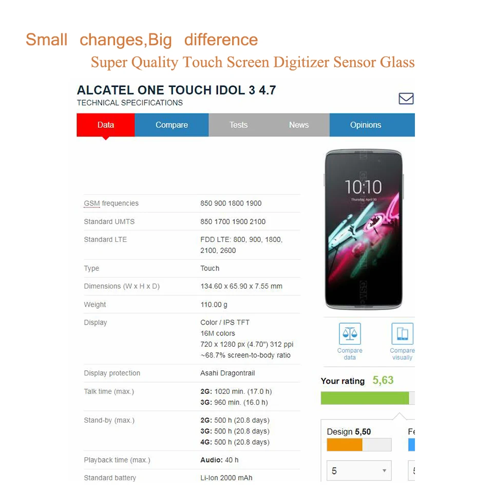 Для Alcatel One Touch Idol 3 6039 6039S 6039J 6039Y OT6039 OT-6039 сенсорный экран панель сенсор дигитайзер стекло на сенсорный экран