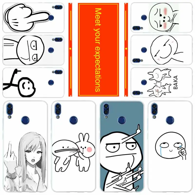 

for HUAWEI Honor 10 9 i lite Cover Honor 8X a max 9lite 7 6 X 7a pro V20 Play Case meme face Middle Finger Funny Cartoon Lovers