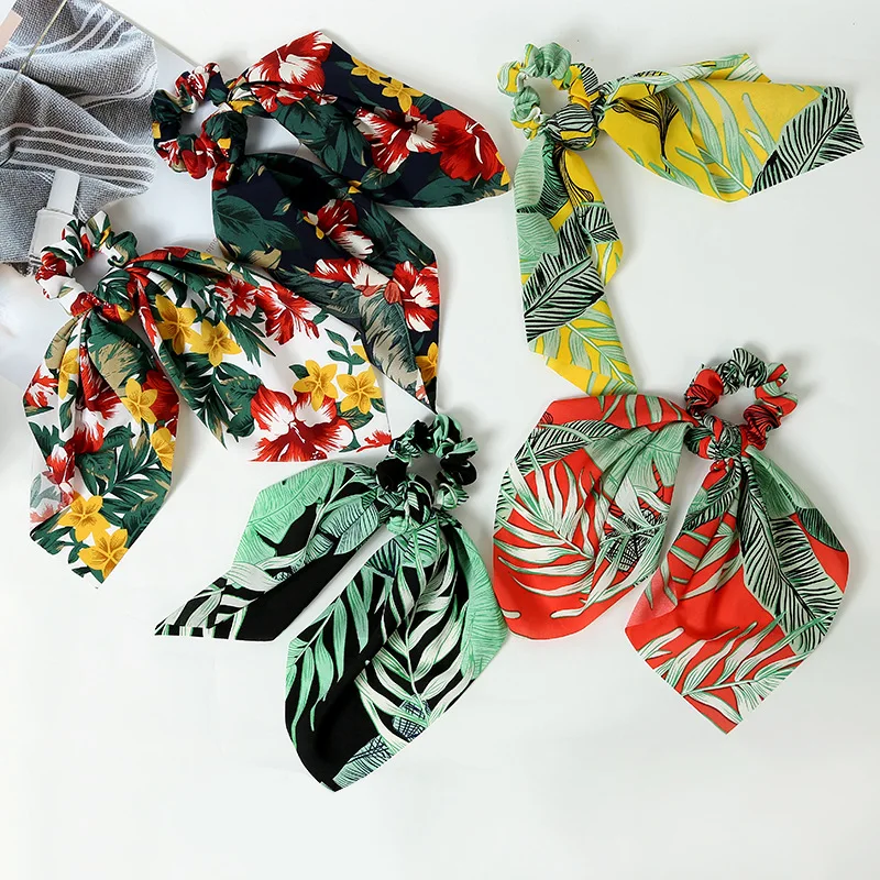 5 шт. Florals лук стримеры волос кольцо модная лента девушка волос трикотажные резинки для волос конский хвост галстук аксессуары для волос