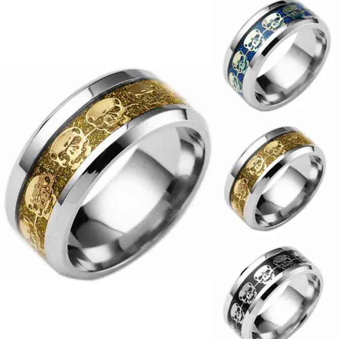 

30pcs Men's Skull Rings Stainless Steel 316L Gothic Biker Ring Men's Party Favor Quality 8mm Band Rings Wholesale Jewelry lot
