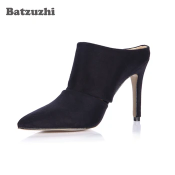 

Batzuzhi-9.7cm Low Heel Women Shoes Pointed Toe Black Suede Slingback Women Ankle Boots Shoes Botines Mujer 2018 Designer Shoes