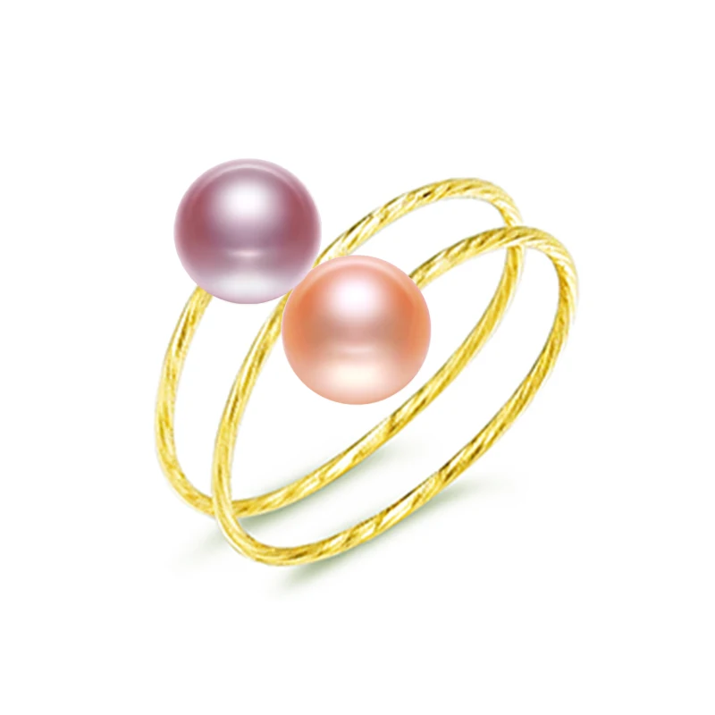 Бренд DAIMI, нежные Ювелирные наборы из 18-каратного желтого золота кольцо с жемчугом и 4-5 мм жемчужное кольцо - Цвет камня: Pink Purple