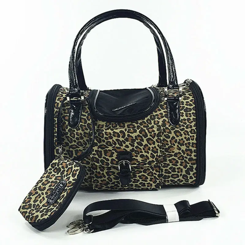 

Leopard Pet Carrier Cat Backpack Bag For Carrying Dog Cat Black Leather Travelling Bags Travel Carriers Slings handbags