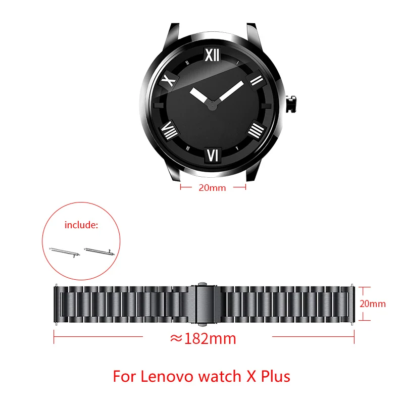 20 мм ремешок из нержавеющей стали для lenovo watch X Plus цепной браслет Складная Пряжка lenovo Замена часов Ремешок