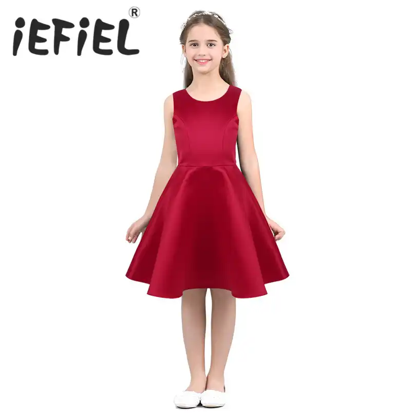 Kids Girls Satin Bowknot Flower Dress Princess Pageant Wedding Bridesmaid Party