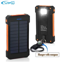 YFW 2016 Impermeable Solar Banco de la Energía 10000 mAh Dual USB Cargador de Batería Solar Portátil con Luz LED y Compás para teléfono Universal