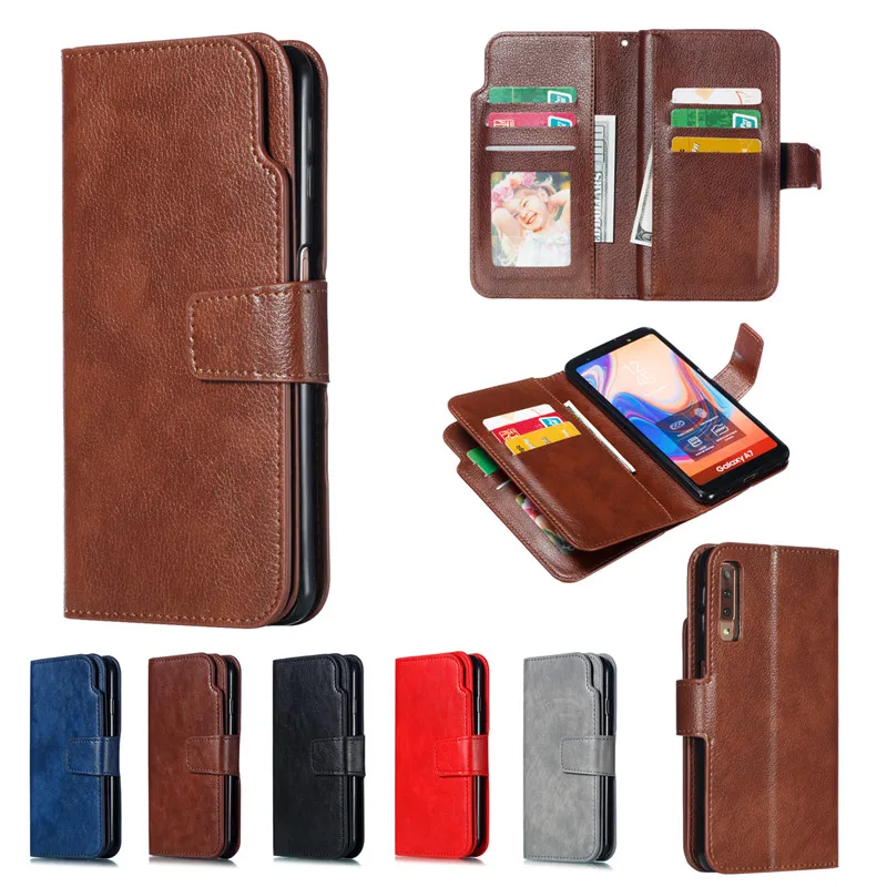 Leather Case For Samsung Galaxy A7 2018 Flip Case Card Wallet Cover Magnet Business Phone Case