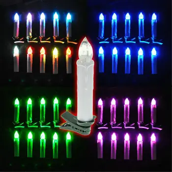 

set of/10 Battery powered Flameless LED taper Candle teaLight 18key remote control&Mount clip Wedding Xmas Party tree-Multicolor
