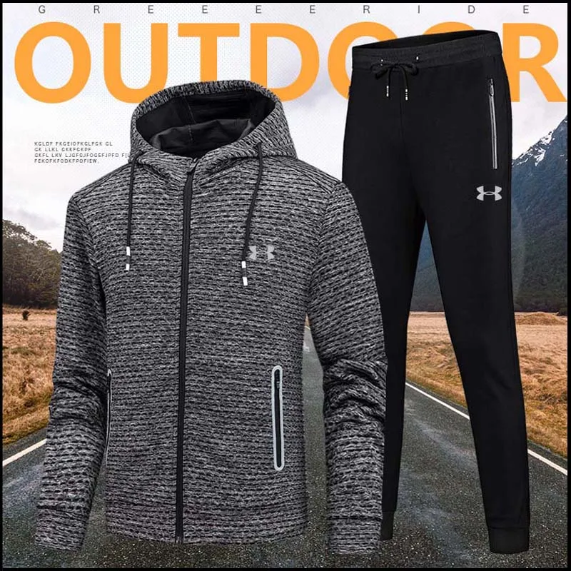 

Under Armour Training Jacket Men Gym Clothing Training Running Sets Sports Suits 2 Pieces Jacket+Pants Male Survetement Homme