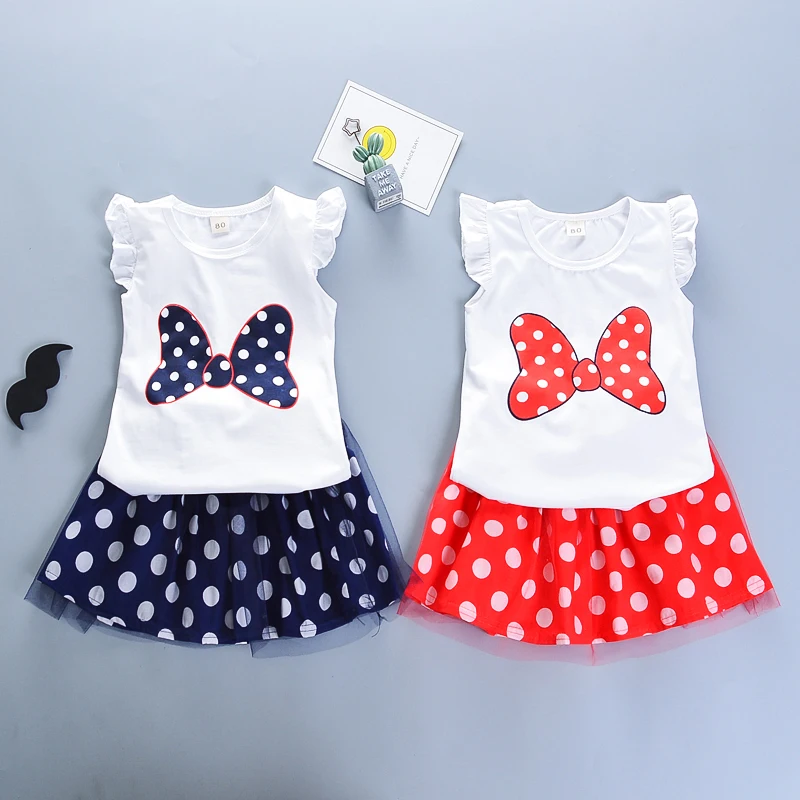 

2019 new summer girl clothing sets children fashion cotton T-shirt+dot dress 2pcs suits for kids casual sports clothes outfits