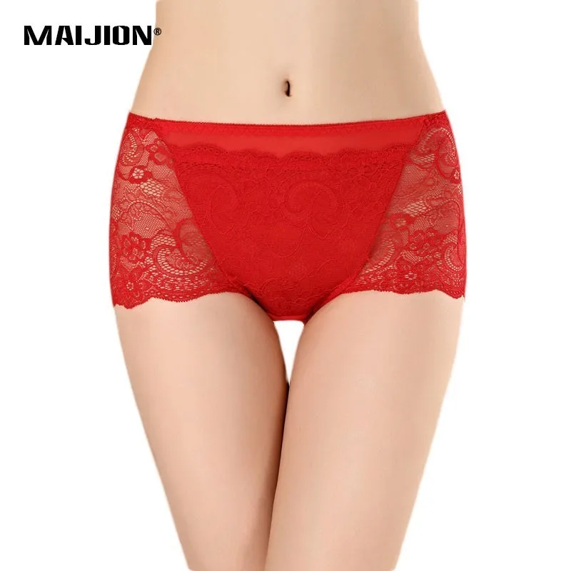 MAIJION Women Sexy Front Pocket Lace Panties,Mid waist Flower Pattern