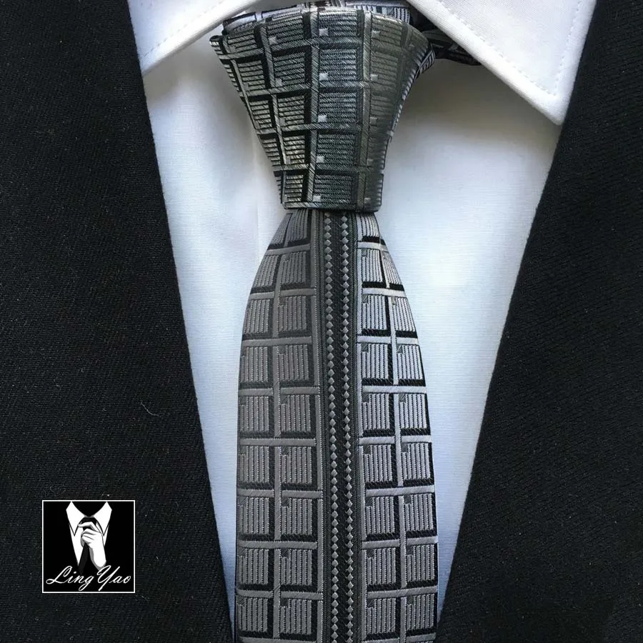 Designéři Skinny Tie Black Character Novinka Gravata Vysoce kvalitní tkaná kravata pro pánové