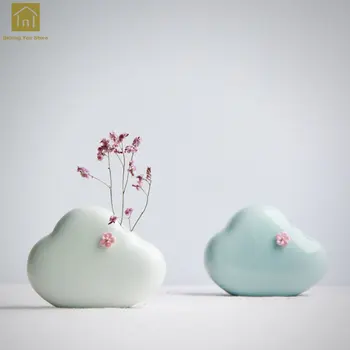 

Ceramic Creative Vase Cloud Shaped Jarrones Decorativos Moderno Florero Porcelain Hydroponics Flower Vase Decoration Home QAB164
