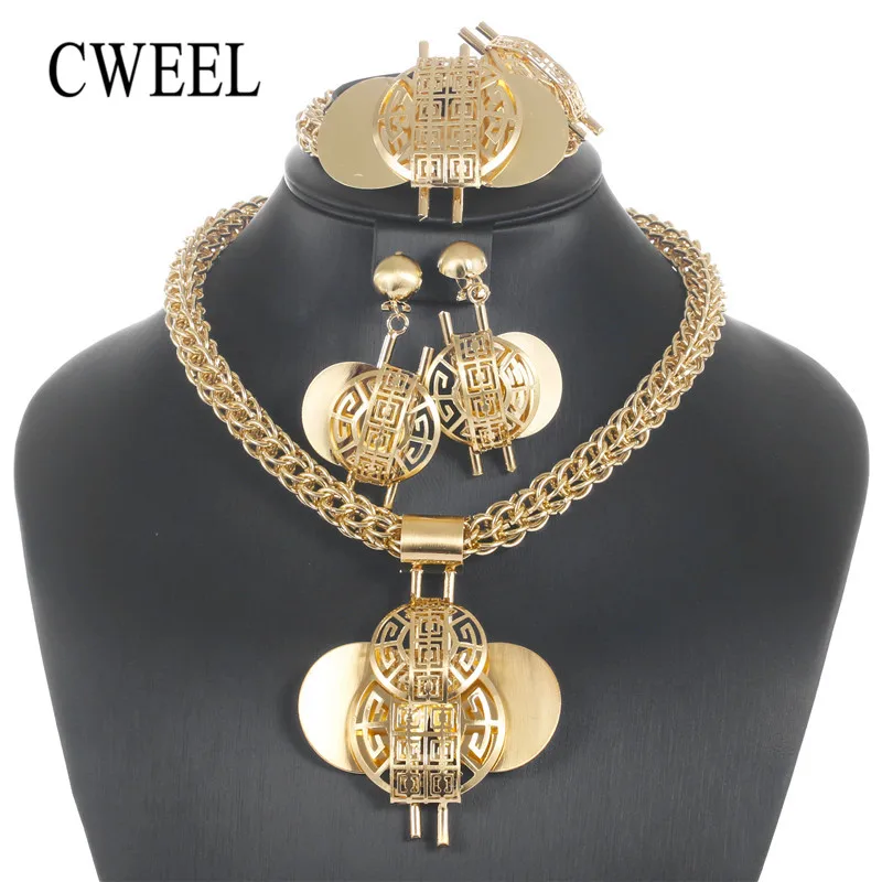 

CWEEL Fashion African Beads Jewelry Set Flower Chain Jewelry Sets Dubai Turkish Ethiopian Nigerian Wedding Bridal Jewelry Sets