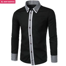 Brand Fashion Male Shirt Long-Sleeves Tops Double Collar Collar Bird Grid Decoration Mens Dress Shirts Slim Men Shirt contrast collar and cuff grid dress