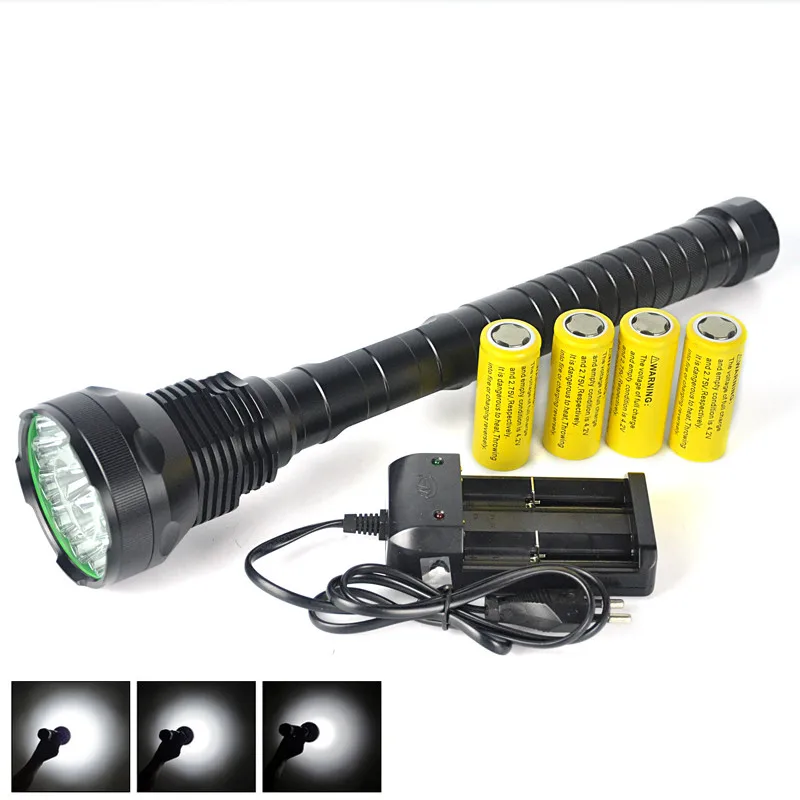 

Outdoor Hunting Flash Light 15 pcs XML T6 LED Torch 18000 lumens waterproof Flashlight linterna led with 26650 battery charger