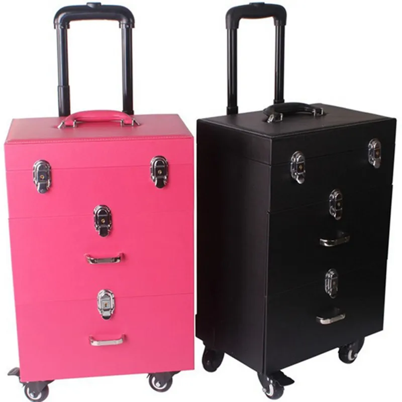 Luggage Bag Suitcase Professional Manicure Trolley Caster With Brake Pu New  Aluminum Travel Bags Case Makeup Cosmetic Box Bags - Rolling Luggage -  AliExpress
