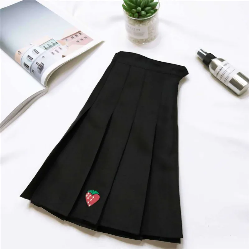 Girl sports tennis A word women's high waist strawberry embroidery pleated skirt ladies safety pants mini skirt pants
