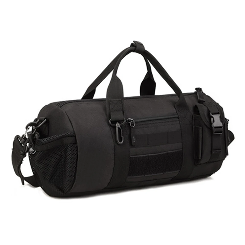 Мужская цилиндрическая сумка для путешествий, армейская походная сумка через плечо - Цвет: Черный