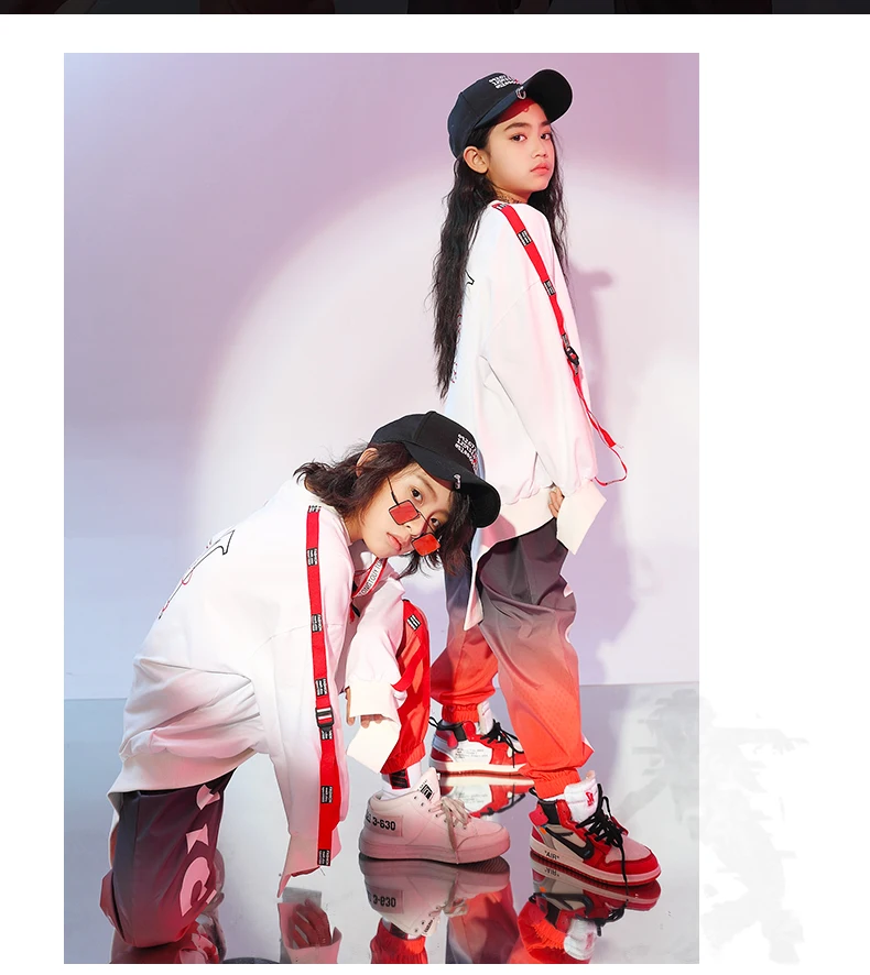 Детский комплект для уличных танцев, одежда для девочек в стиле хип-хоп Свободная одежда для джазовых танцев в стиле хип-хоп костюмы для мальчиков с изображением барабанов DWY1901