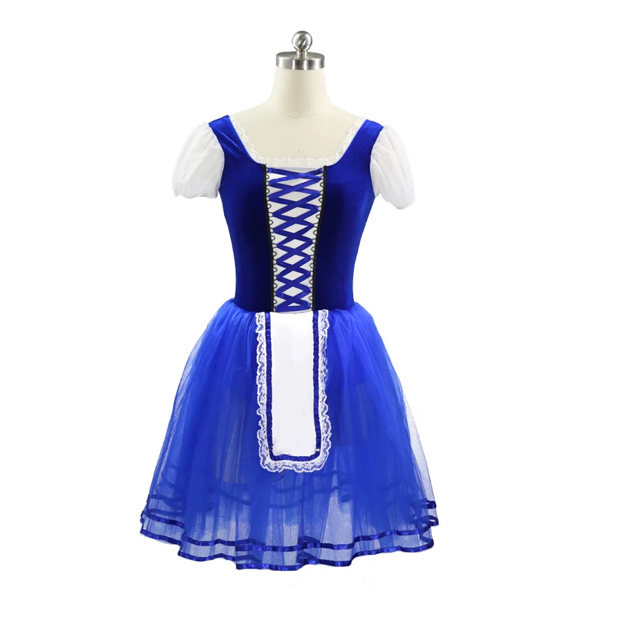 Royal Blue Velvet romantic giselle ballet costume Professional Ballet Tutu Dress yellow Bubble Sleeve Ballet Dance Girls leotard