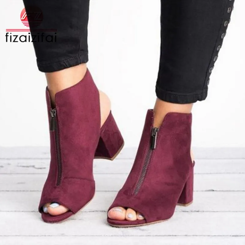 

fizaizifai Women High Heels Ankle Boots New Spring Office Ladies Shoes Women Zipper Short Summer Boots Mujer Simple Size 34-43