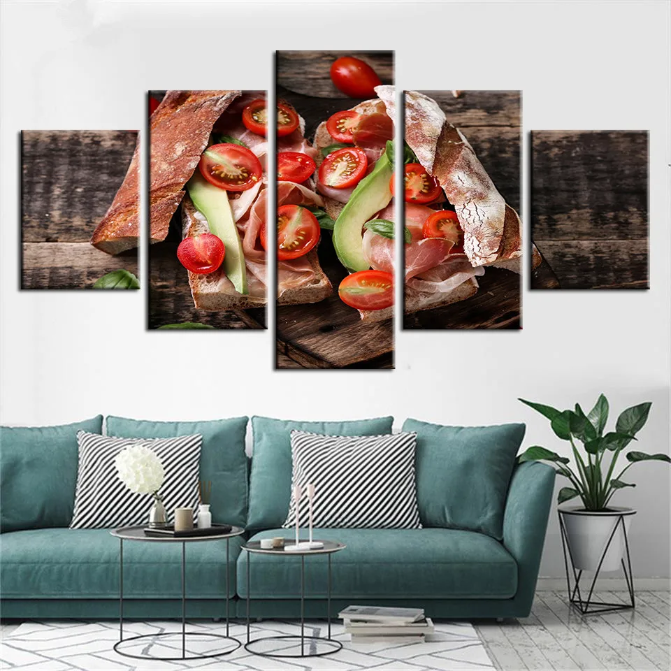 Home-Decor-Modular-Food-Posters-Pictures-5-Pieces-sandwich-Canvas-Painting-Frameworks-HD-Printed-For-Kitchen